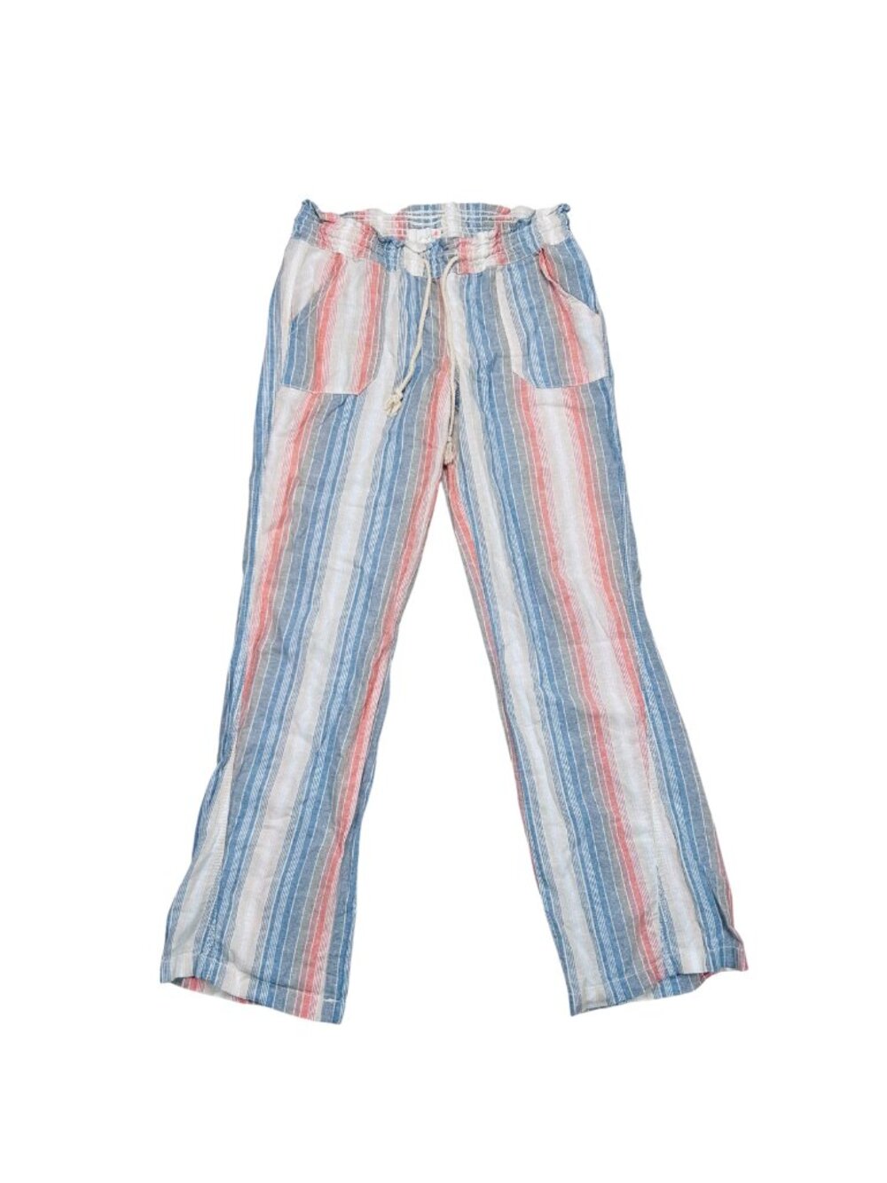 April Kiss Medium Linen Striped Pant Rope Belt Beach Travel Pool Resortwear